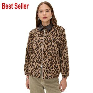 Leopard Print Wool Blend Harrington Jacket Retro Chic Loose Fit Casual